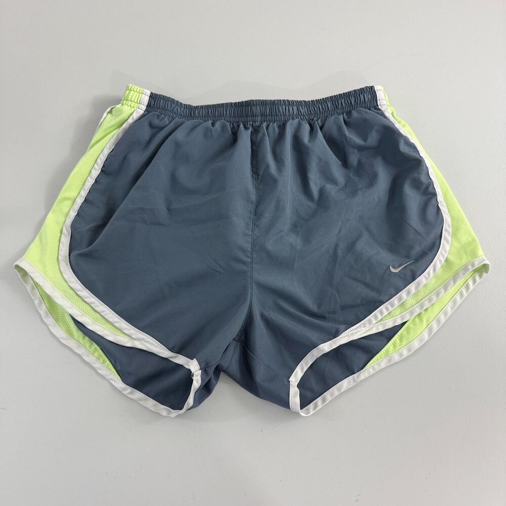 Nike Women's Dri-Fit Running Tempo Shorts Gray White Green Size S Small
